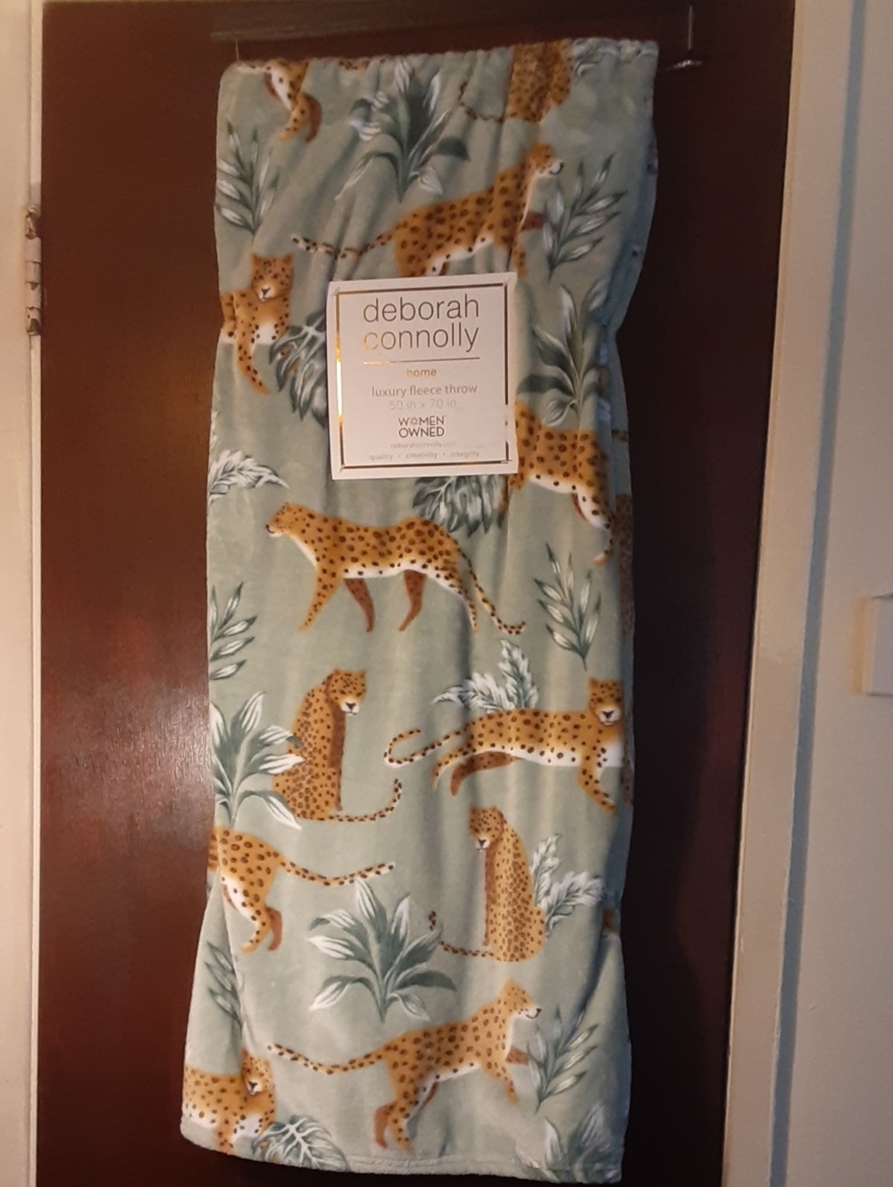 Deborah Connolly Throw Blanket - Green with Cheetah Print